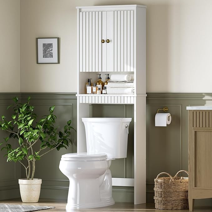 Over The Toilet Storage Cabinet, Over The Toilet Storage with Fluted Panel Doors and Soft Hinges,... | Amazon (US)