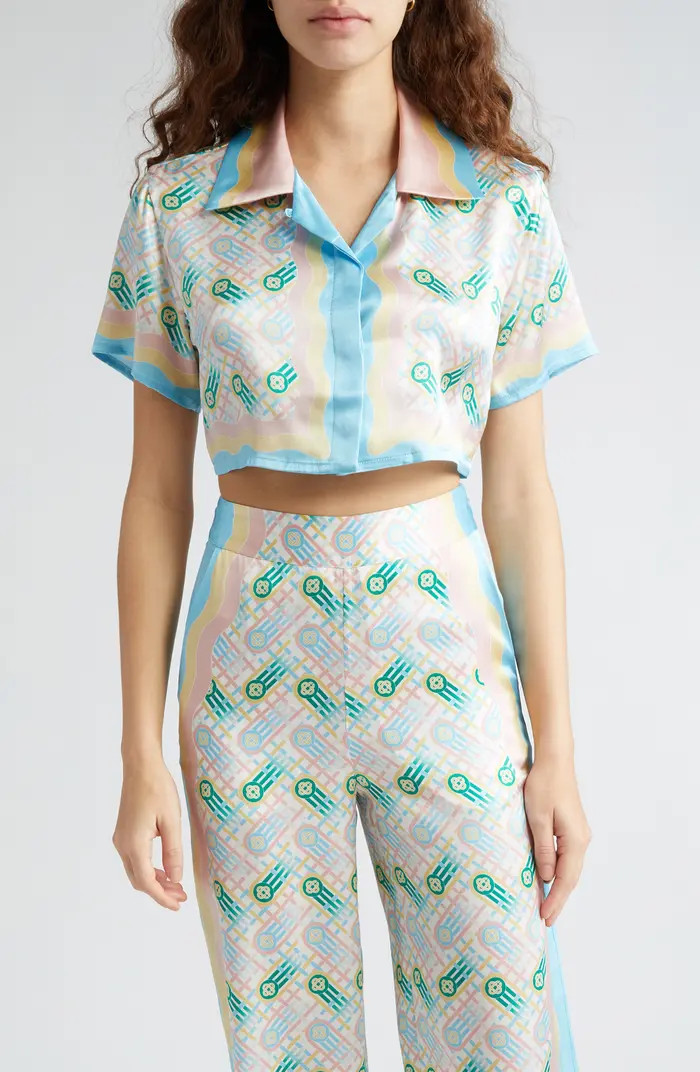 Casablanca Ping Pong Crop Silk Camp Shirt | Nordstrom | Nordstrom