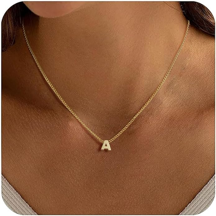 ASHINE 14K Gold Plated Initial Necklace for Women | Dainty & Charm Cuban Chain with Gold Letter A... | Amazon (US)