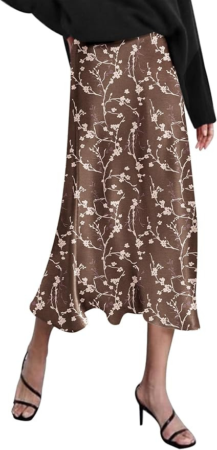 Zeagoo Skirts for Women High Waist Skirt Elegant Midi Skirt Satin | Amazon (US)