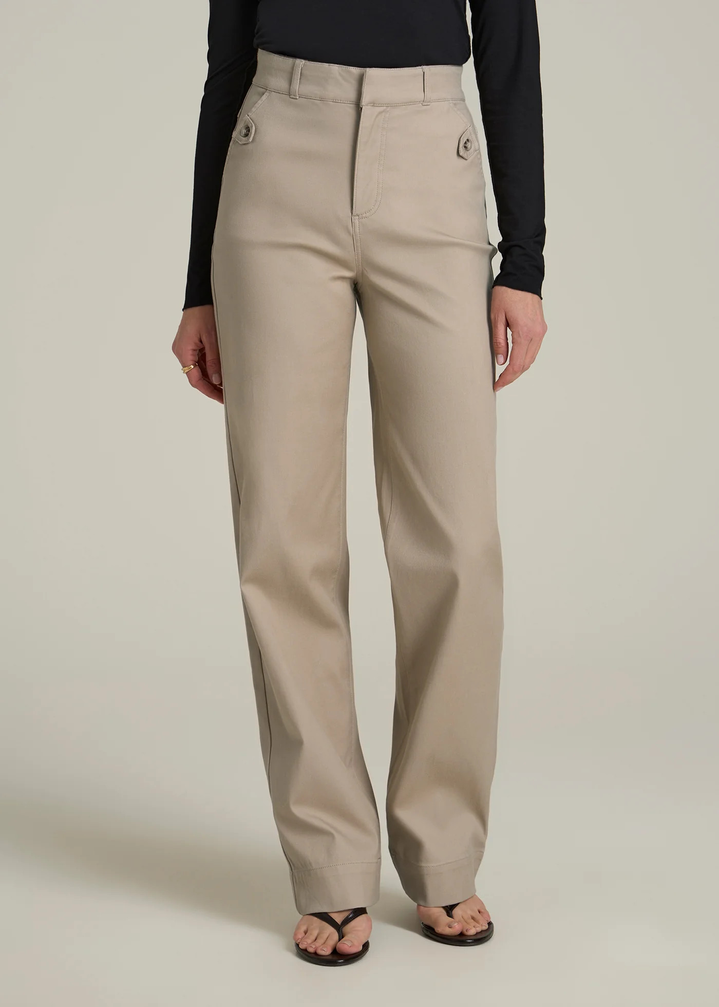 Stretch Twill Wide Leg Pant for Tall Women in Light Khaki | American Tall