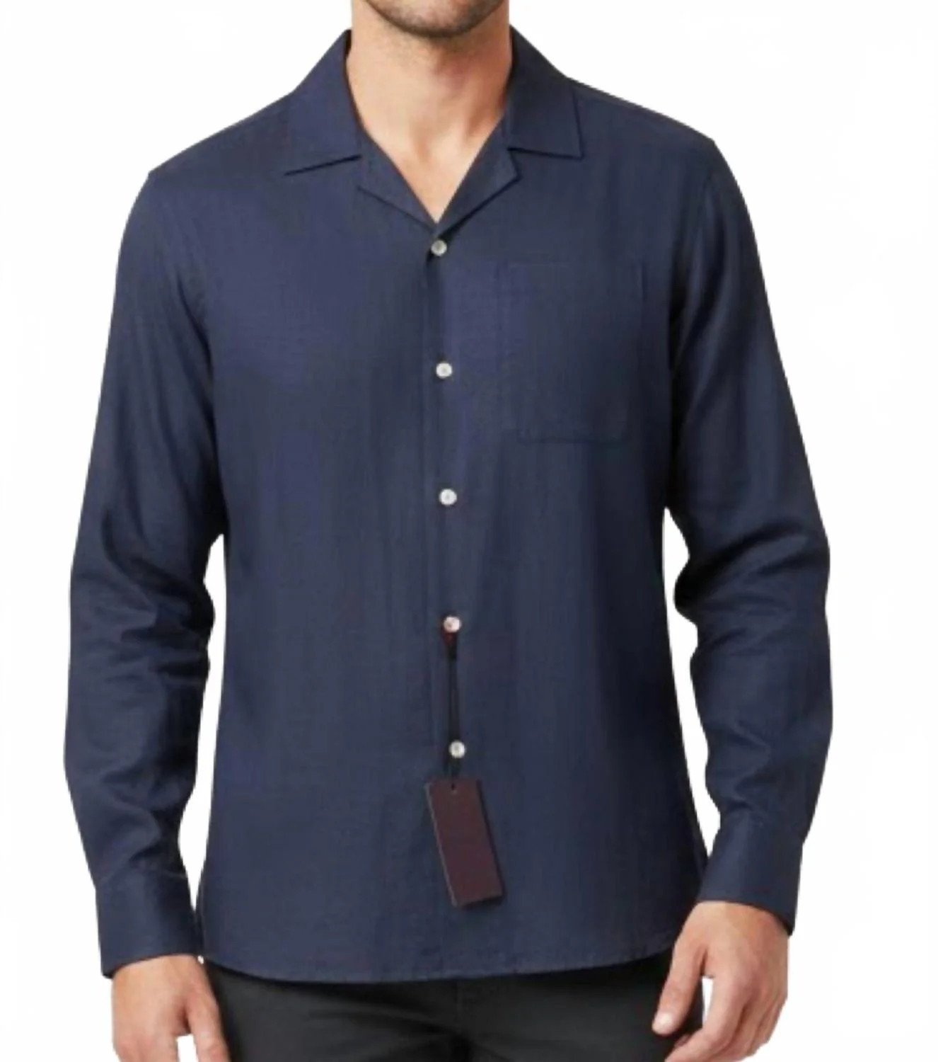 Broadcloth Camp Collar Button-Up Shirt In Blue | Shop Simon