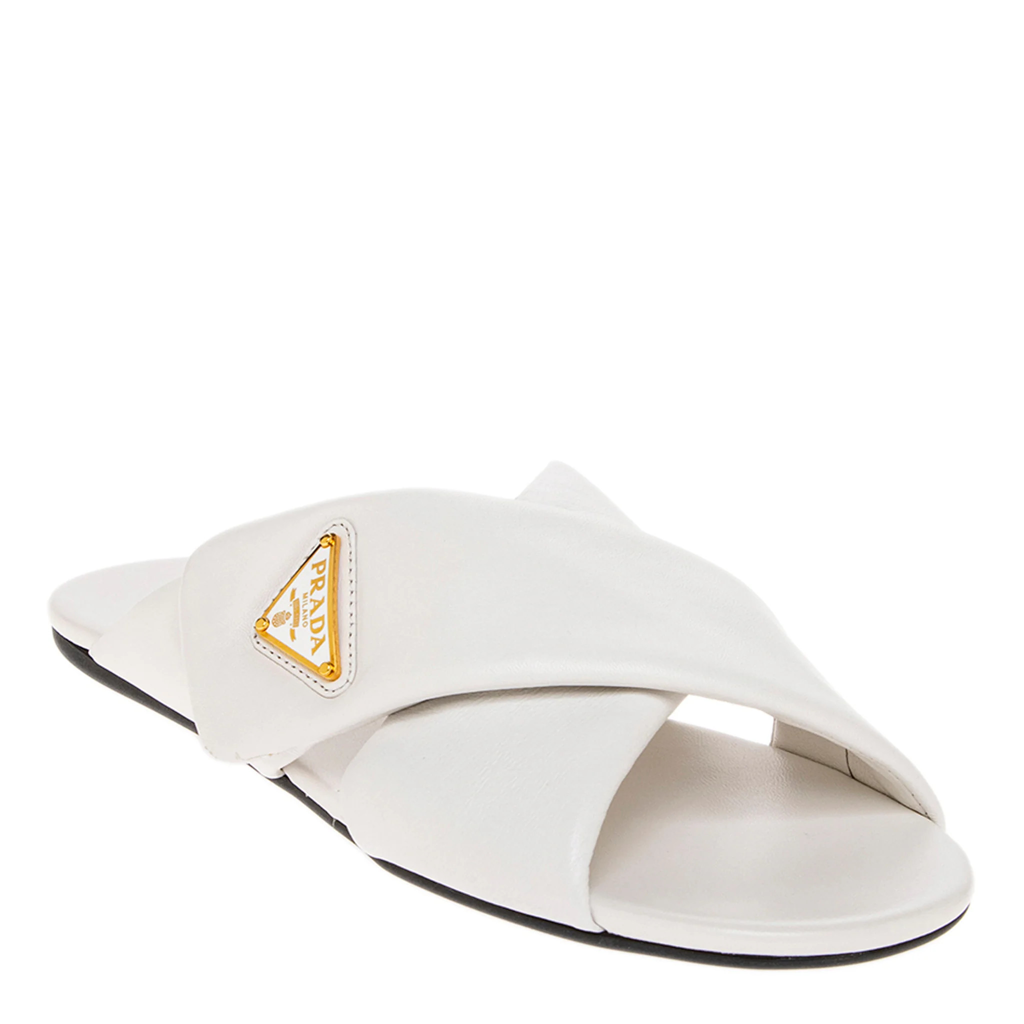 Prada Padded Nappa Leather Slides | Overstock
