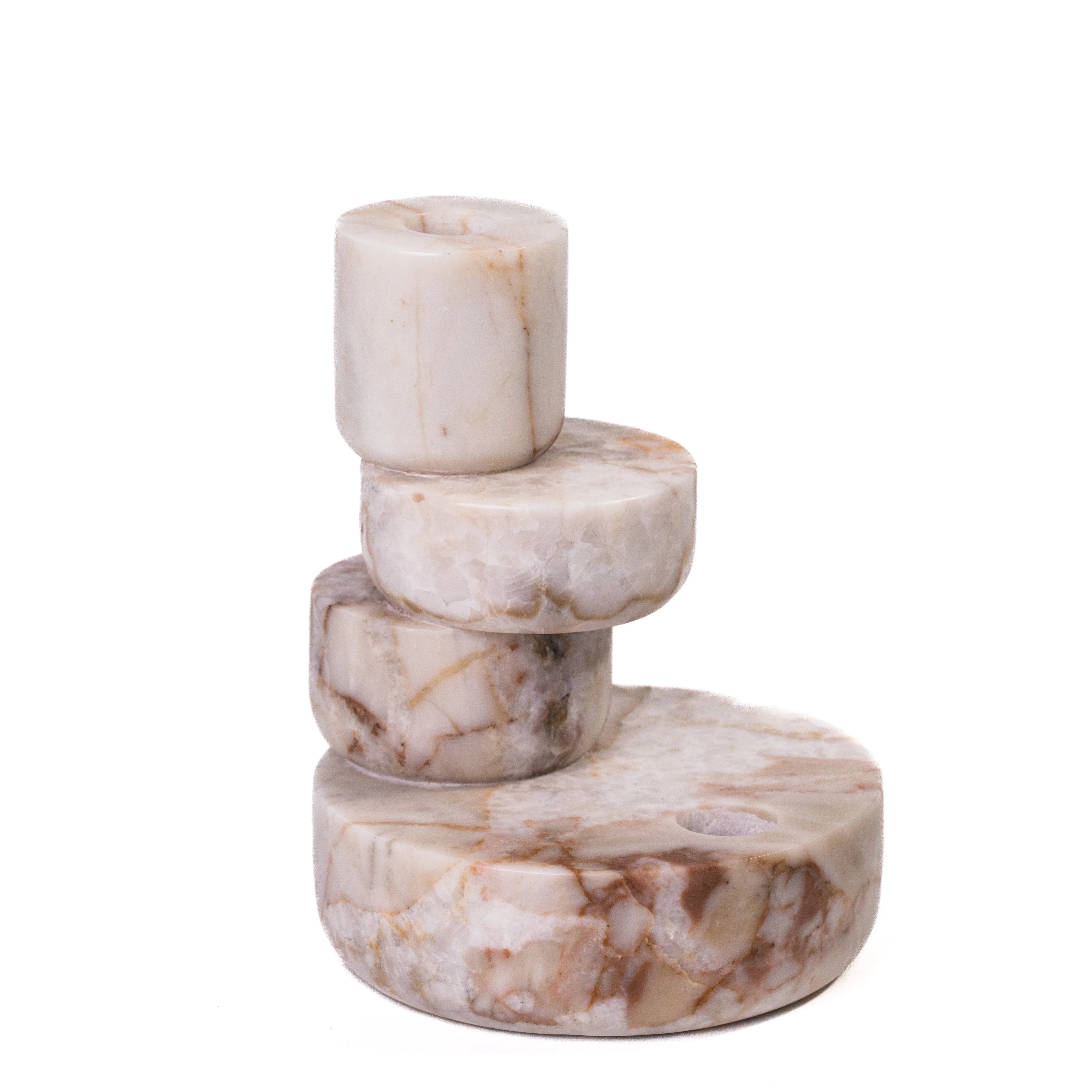Marble White Brown Stacked Candle Holder | TOV Furniture