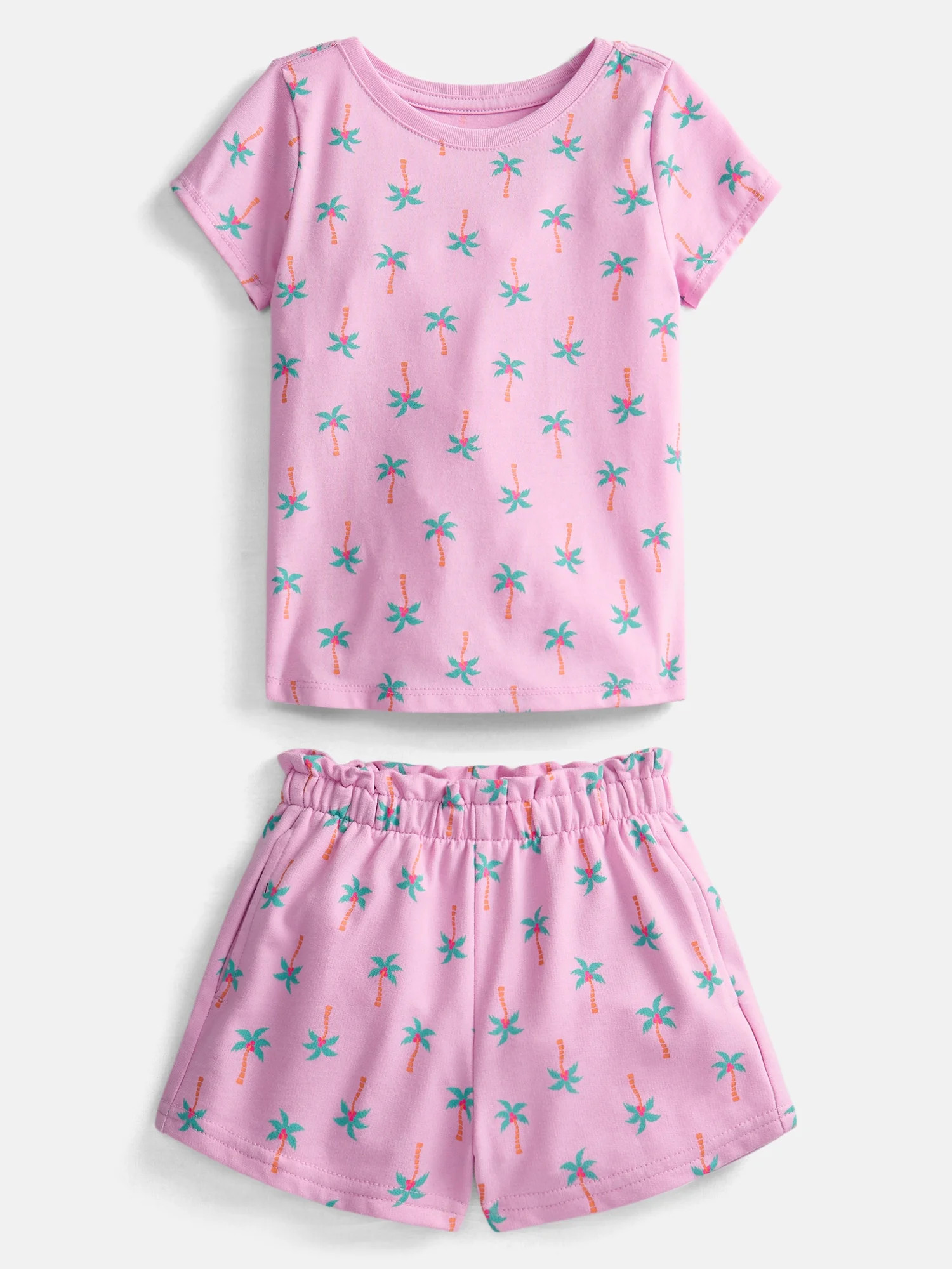 Wonder Nation Toddler Girls Printed Tee and Shorts,2-Piece Pajama Set, Sizes 18M–5T - Walmart.c... | Walmart (US)
