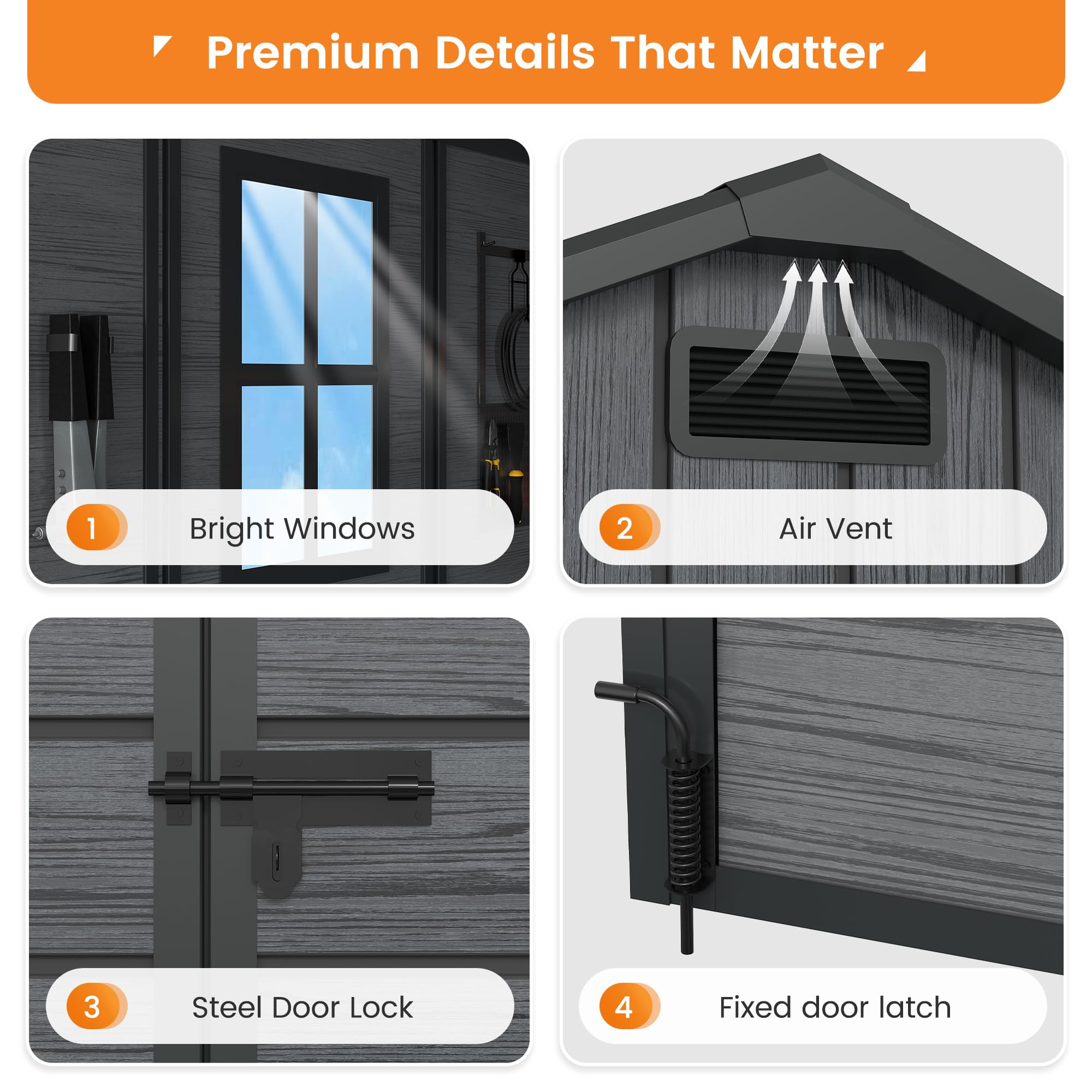 UDPATIO 8 x 8 FT Resin Storage Shed, Plastic Outdoor Storage Shed Clearance Sheds with Floor Incl... | Amazon (US)