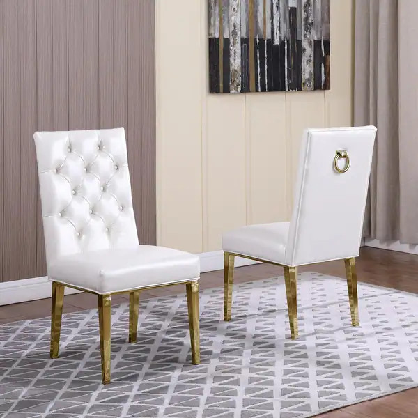 Best Quality Furniture Button Tufted Back Side Chairs with Gold Stainless Steel Legs - Set of 2 -... | Bed Bath & Beyond