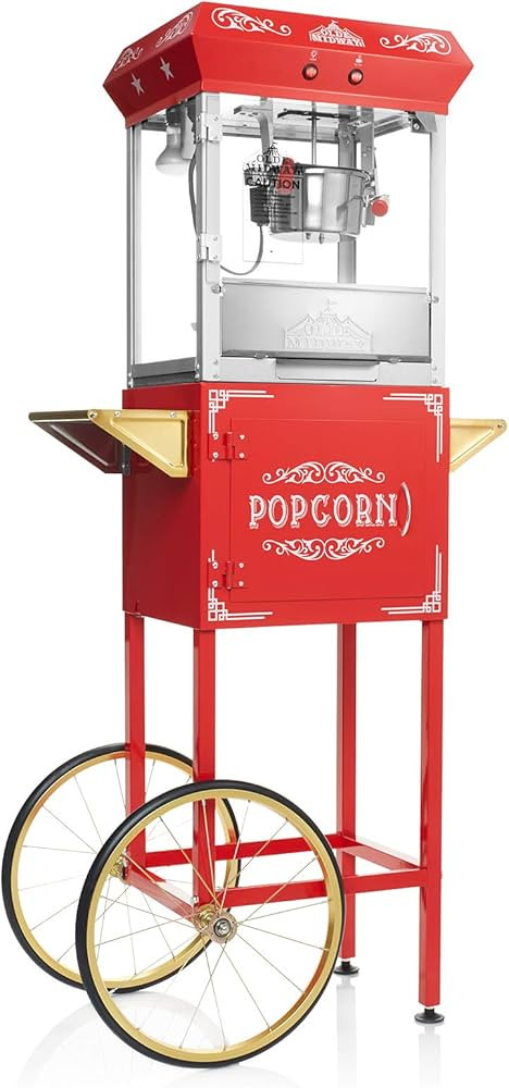 Olde Midway Vintage Style Popcorn Machine Maker Popper with Cart and 6-Ounce Kettle - Red | Amazon (US)