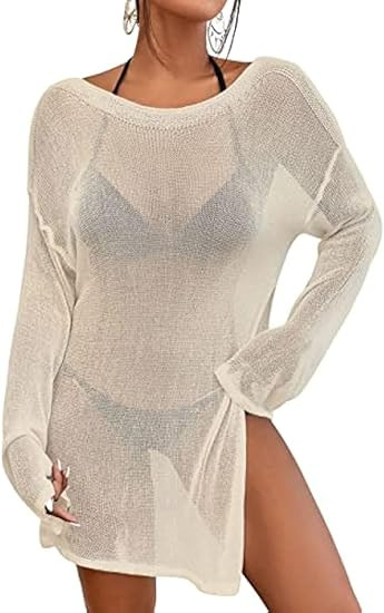 Bsubseach Crochet Cover Ups for Women Bathing Suit Cover Up Dress Mesh Beach Top | Amazon (US)