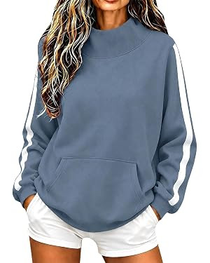 Womens Mock Neck Sweatshirt Striped Sleeve Pullover Top | Amazon (US)