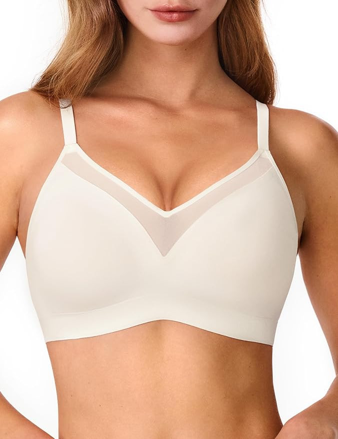 V Neck Mesh Wireless Bras for Women, Seamless Push Up Bralette No Underwire Bra Comfortable Every... | Amazon (US)