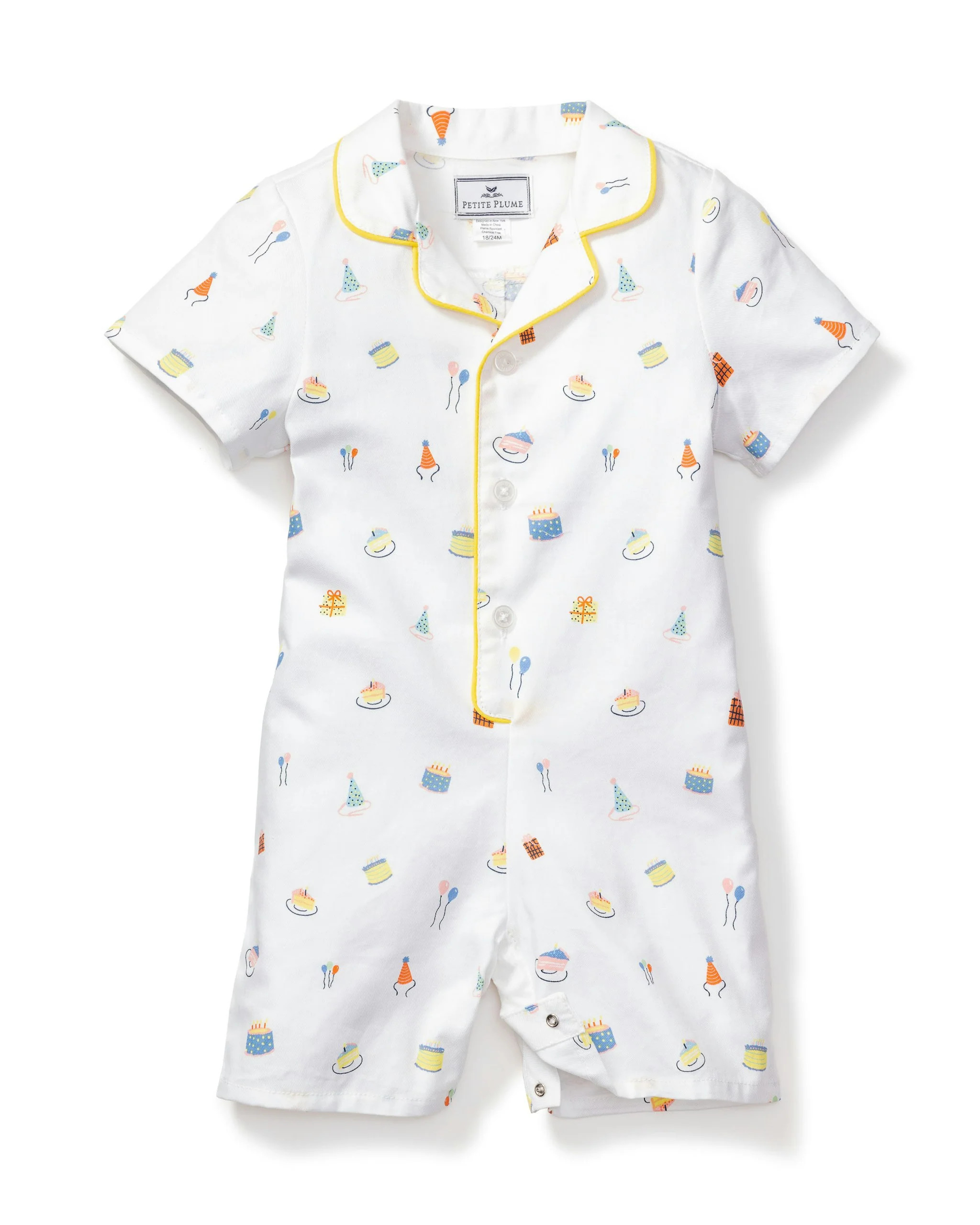Baby's Twill Summer Romper in Birthday Wishes | Petite Plume