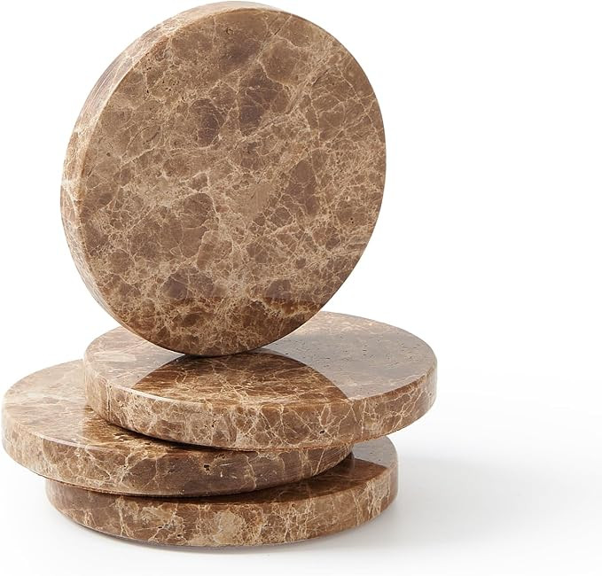 Natural Marble Coaster Set of 4.Round Drinks Coasters,Non-Ceramic/Non-Resin | Amazon (US)