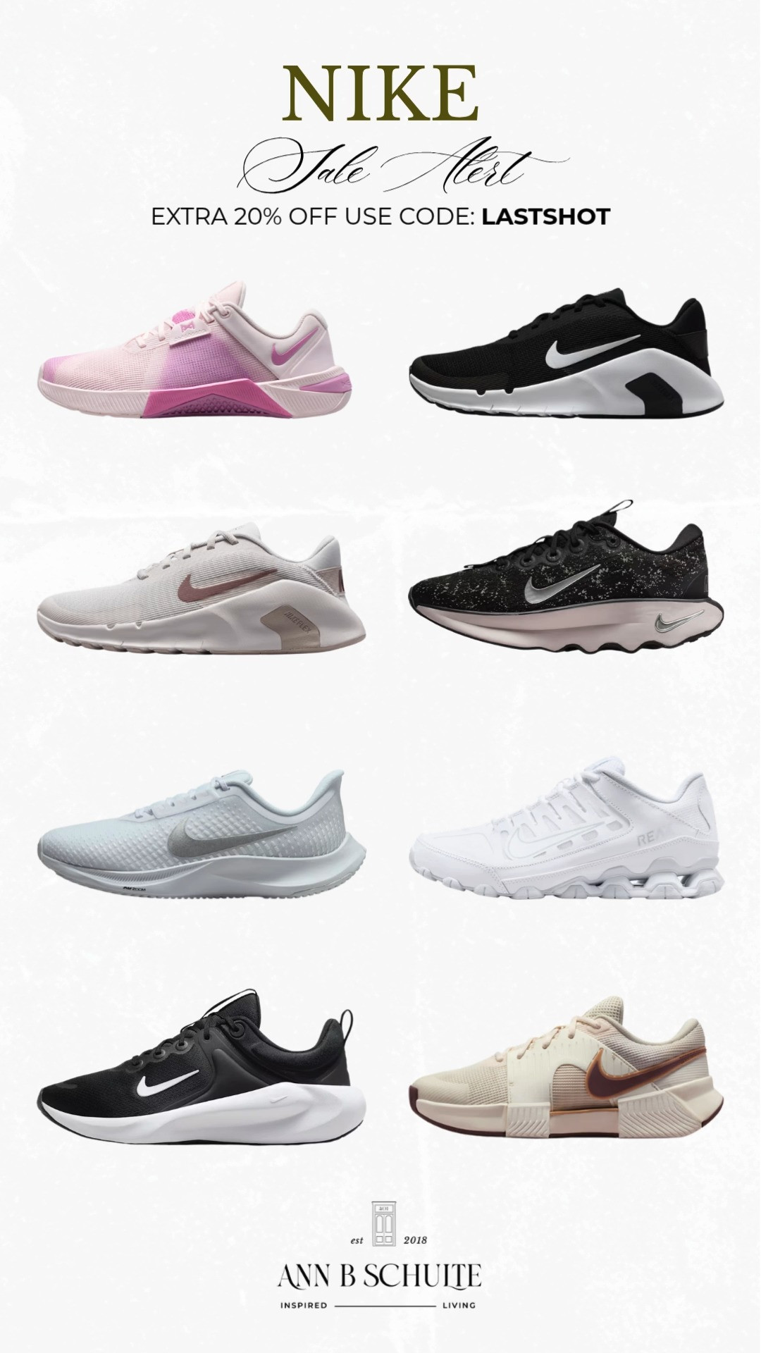 Nike active shoes are extra 20% off with code LASTSHOT, giving your workout look a little extra spring in its step. Ready, set, style. 👟🔥✨
#NikeActiveShoes #NikeSale #Extra20Off #LastShot #ActiveShoes #WorkoutShoes #SneakerStyle #FitnessFashion #LTKSale #GymStyle 

 #LTKootd #LTKSaleAlert