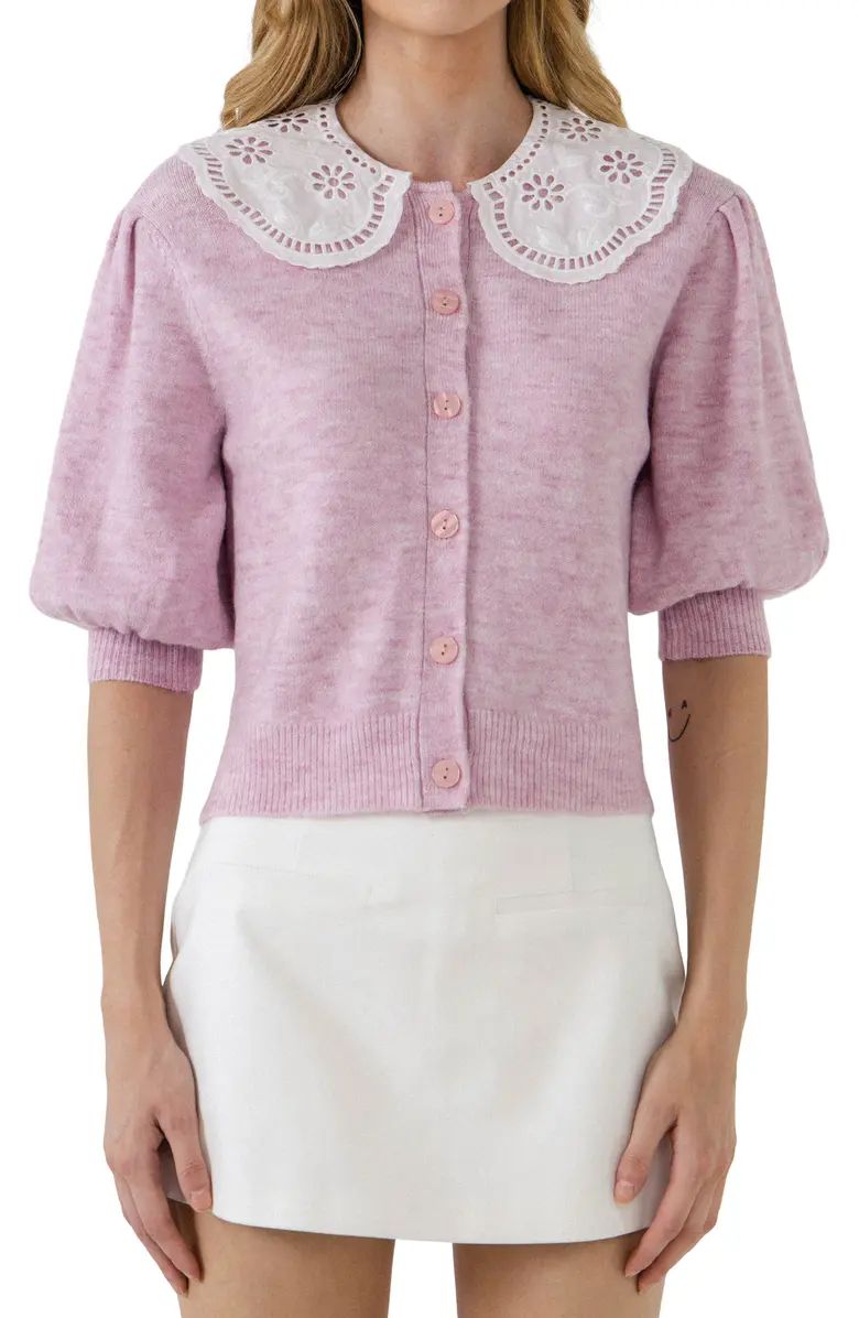 English Factory Collar Detail Short Sleeve Sweater | Nordstrom | Nordstrom