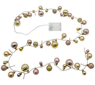 LumaBase String Lights with Gold Christmas Orna ments | QVC