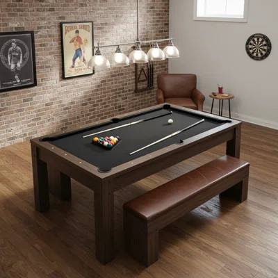 7 Ft 3-In-1 Pool Table With Benches, Dining & Ping Pong Combo Table | Wayfair North America