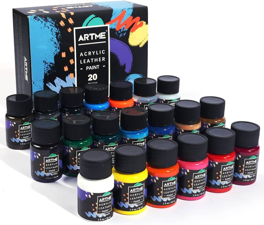ARTME Acrylic Leather Paint Set, 20 Colors x 30ml Acrylic Leather Dye Kit Perfect for Shoes, Snea... | Amazon (US)