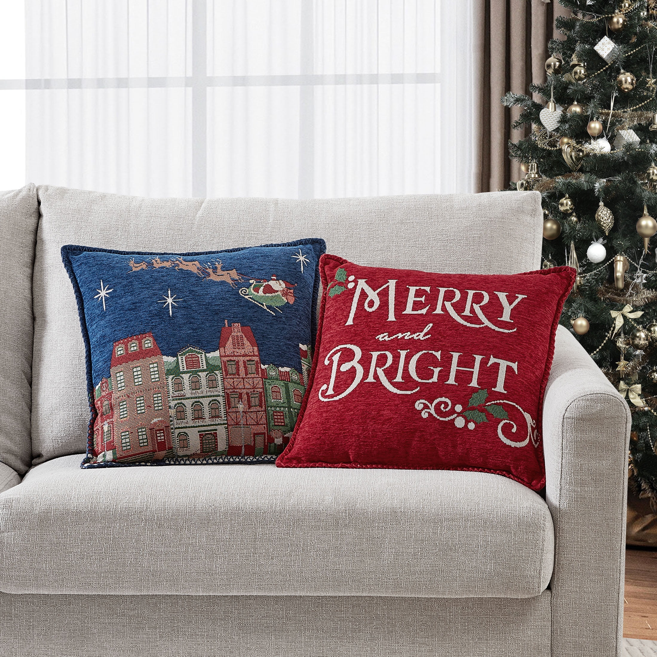 Mainstays, Merry Chenille Pillows, 17" x 17", Multi, Square, 2 Pack | Walmart (US)