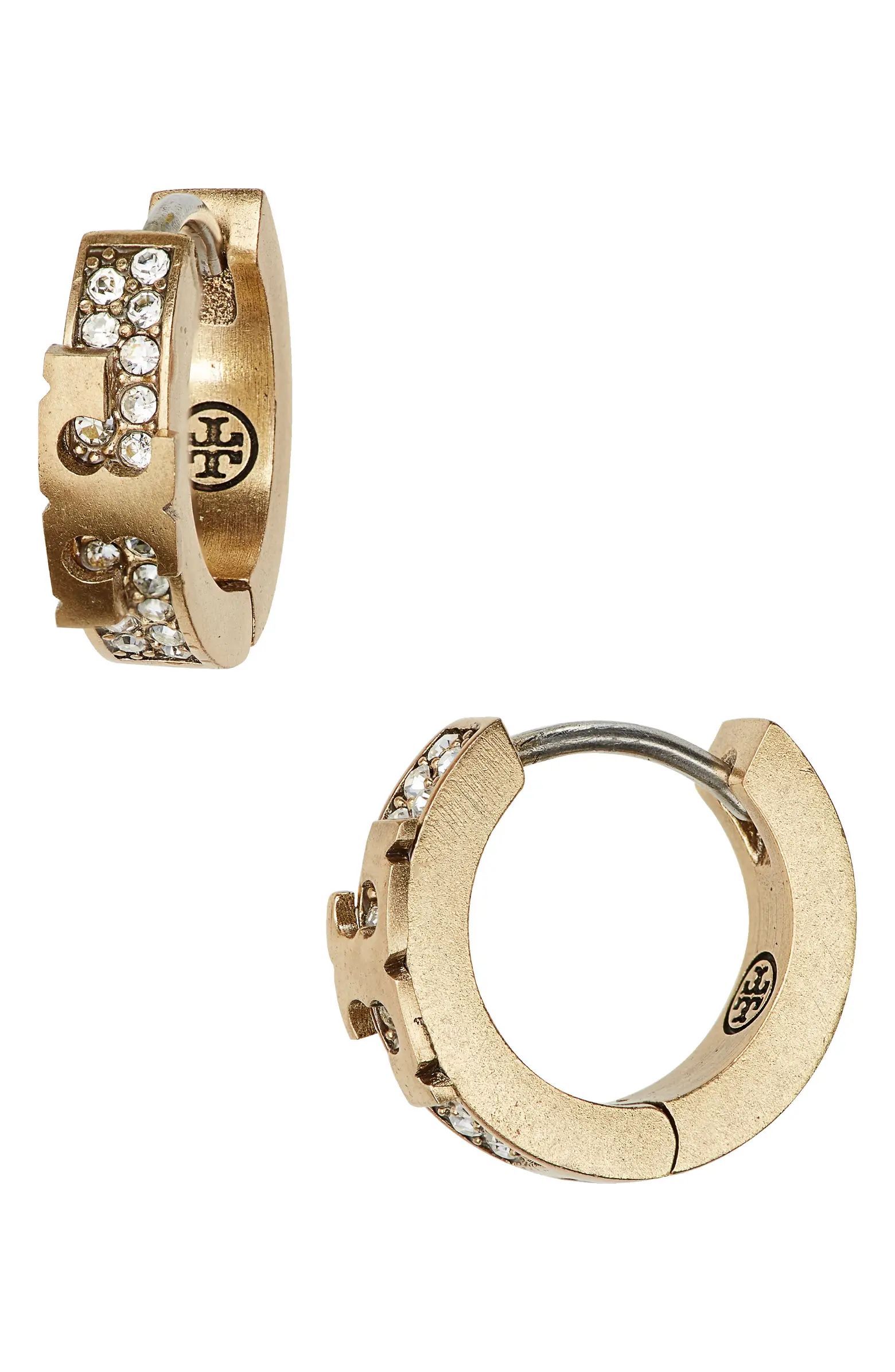 Tory Burch Serif-T Pavé Huggie Hoop Earrings | Nordstrom | Nordstrom