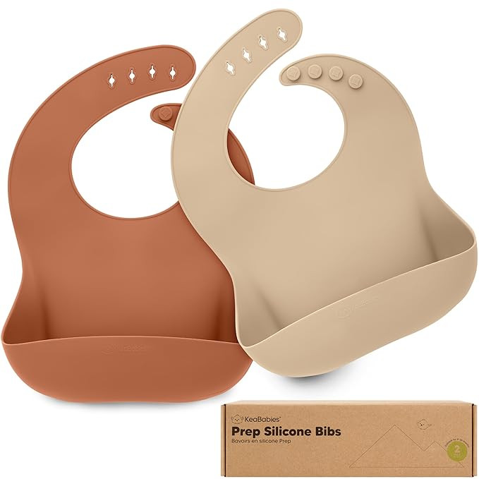 KeaBabies 2-Pack Silicone Baby Bibs for Eating - Sturdy Food-Grade Silicone Bibs for Babies Girl,... | Amazon (US)