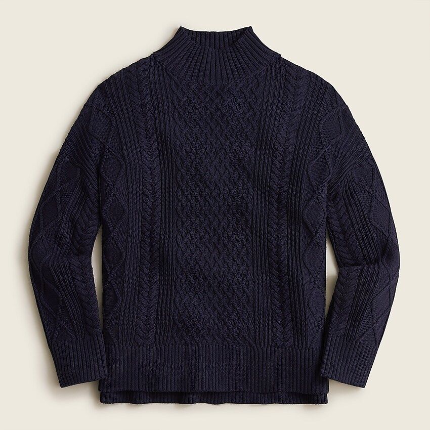 Long cotton cable-knit mockneck sweater | J.Crew US