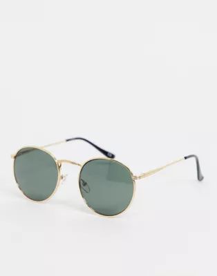 ASOS DESIGN round sunglasses in gold metal with smoke lens | ASOS (Global)