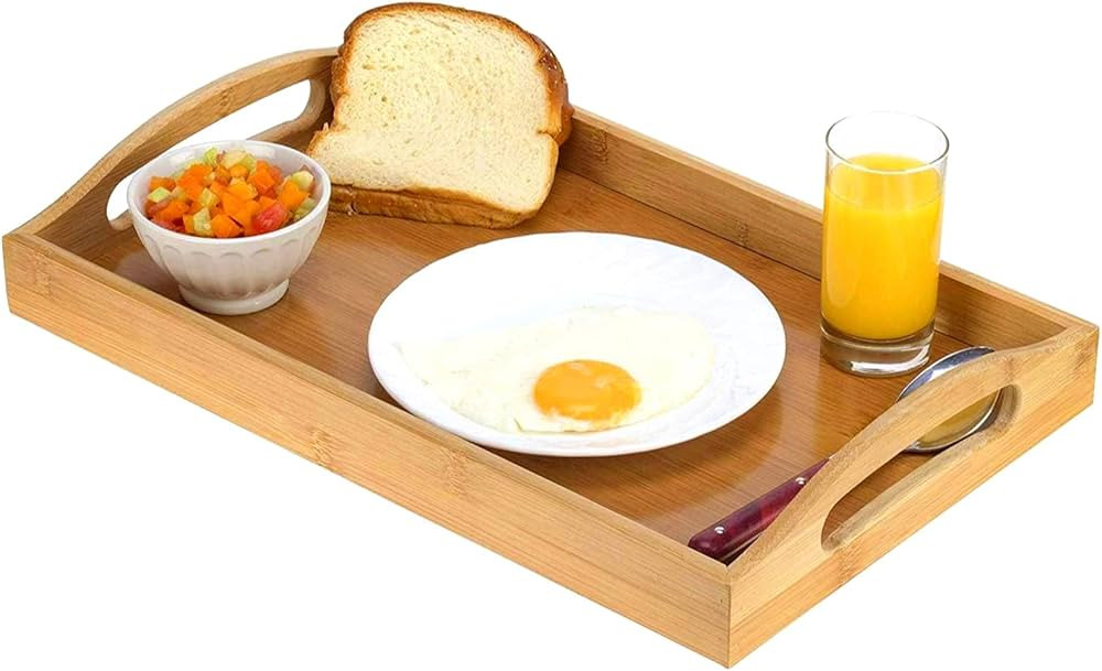 Serving tray bamboo - wooden tray with handles - Great for dinner trays, tea tray, bar tray, brea... | Amazon (US)
