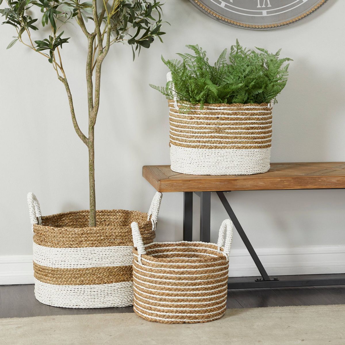 Set of 3 Seagrass Storage Baskets Brown/White - Olivia & May | Target
