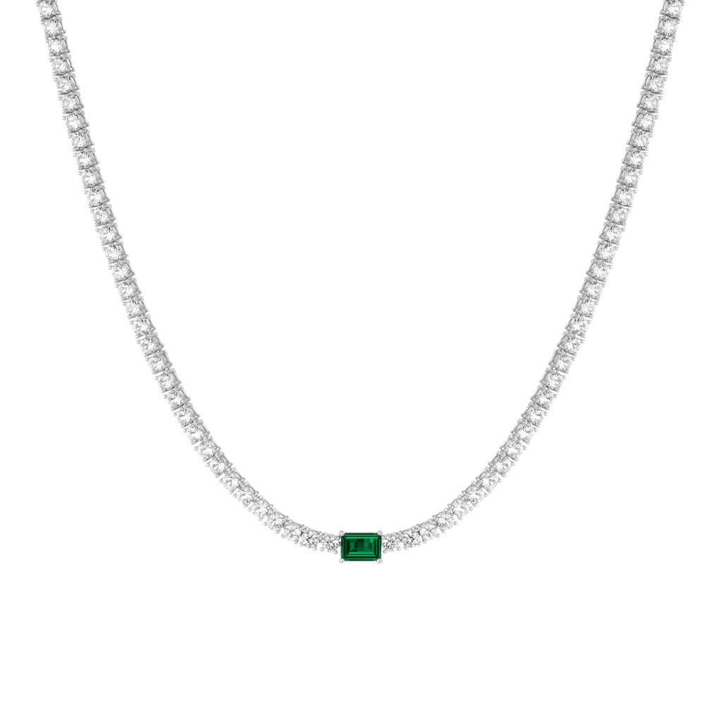 White Sapphire Tennis Necklace with Emerald | AUrate New York