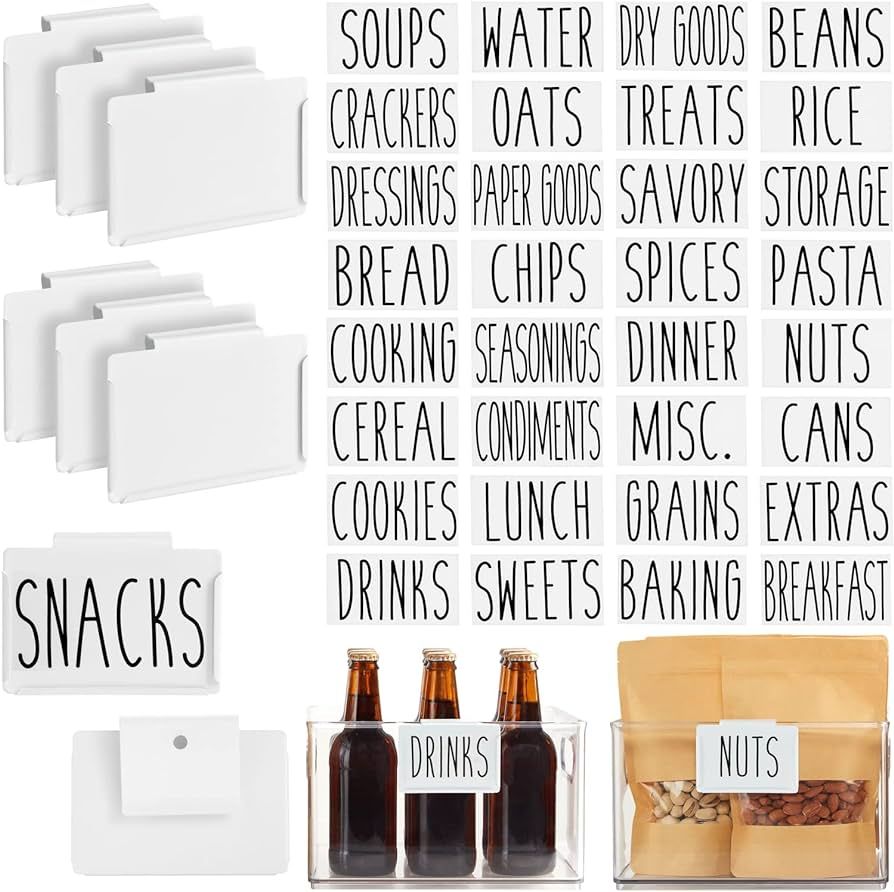 Talented Kitchen 8 Pcs Metal Basket Labels for Storage Bins with 40 Pantry Bin Labels, White Meta... | Amazon (US)