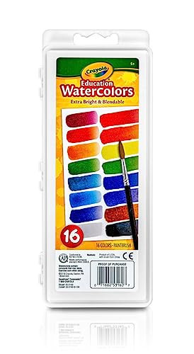 Crayola Watercolor Paint Set (16 Count), Washable Paint for Kids, 1 Paint Brush, Arts & Crafts Supplies, Assorted Colors, Ages 4+ | Amazon (US)