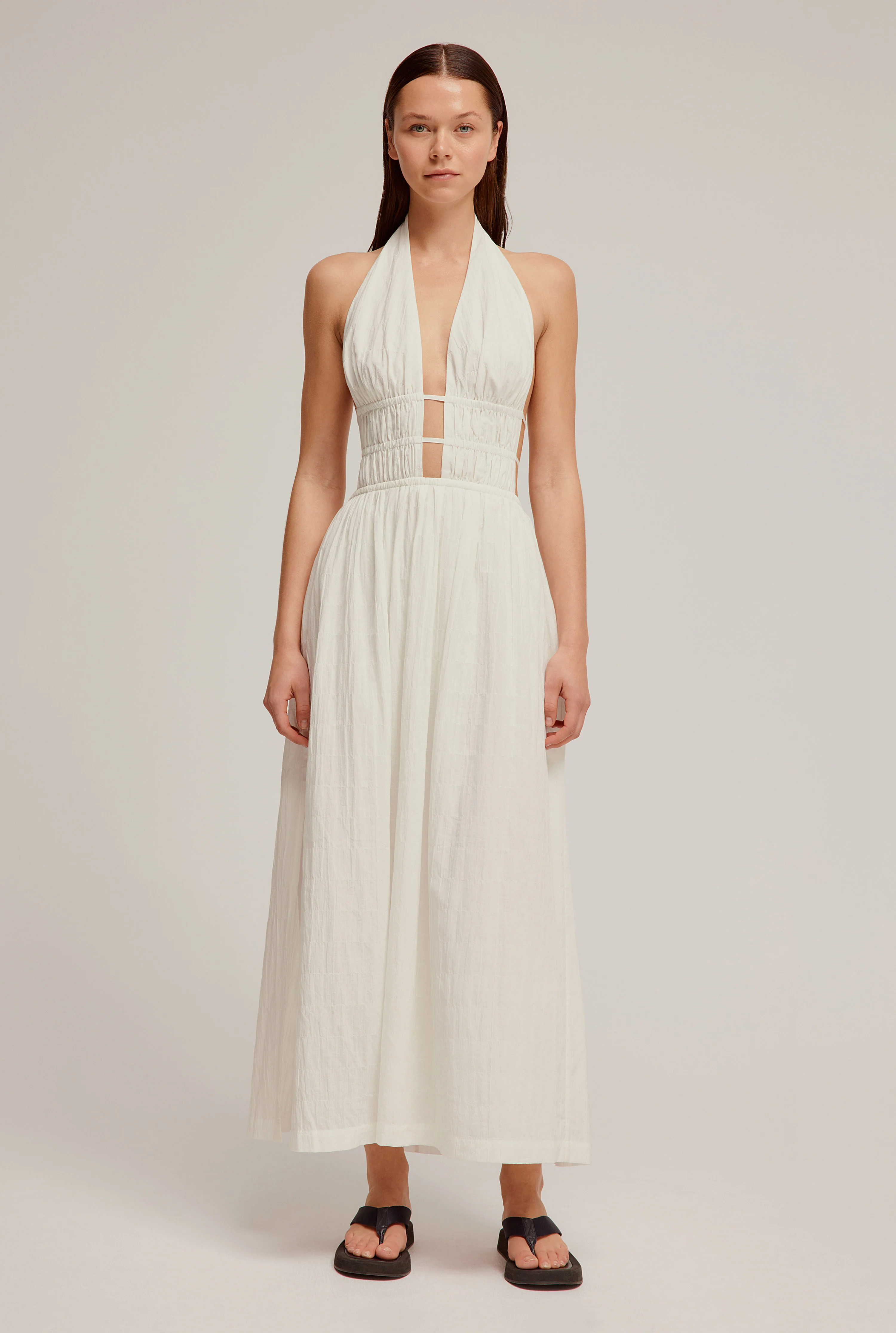 Ruched Halter Maxi Dress in Off White | Venroy | Premium Leisurewear designed in Australia | Venroy AU