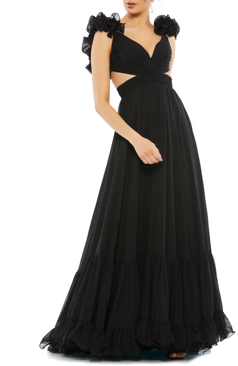 Rosette Chiffon Cutout Empire Waist Gown | Nordstrom