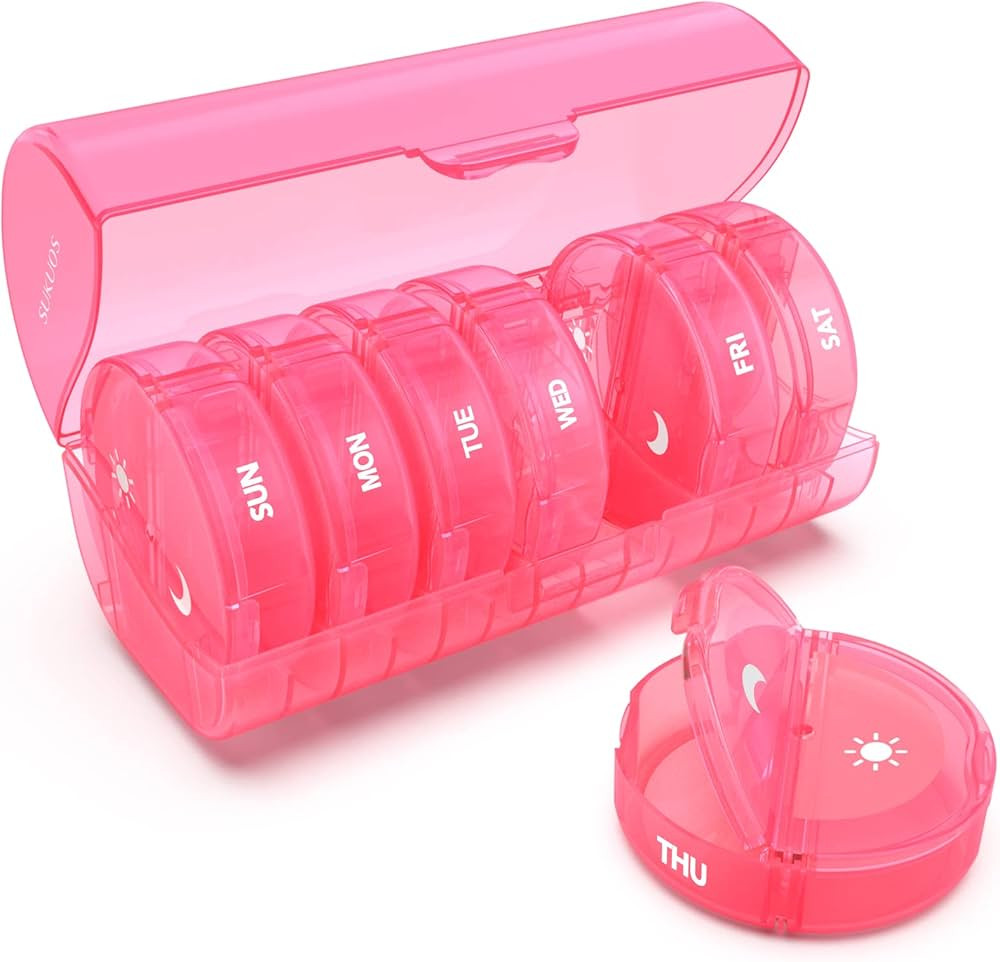 Weekly Pill Organizer 7 Day 2 Times a Day, Sukuos Large Travel Pill Box for Pills/Vitamin/Fish Oi... | Amazon (US)