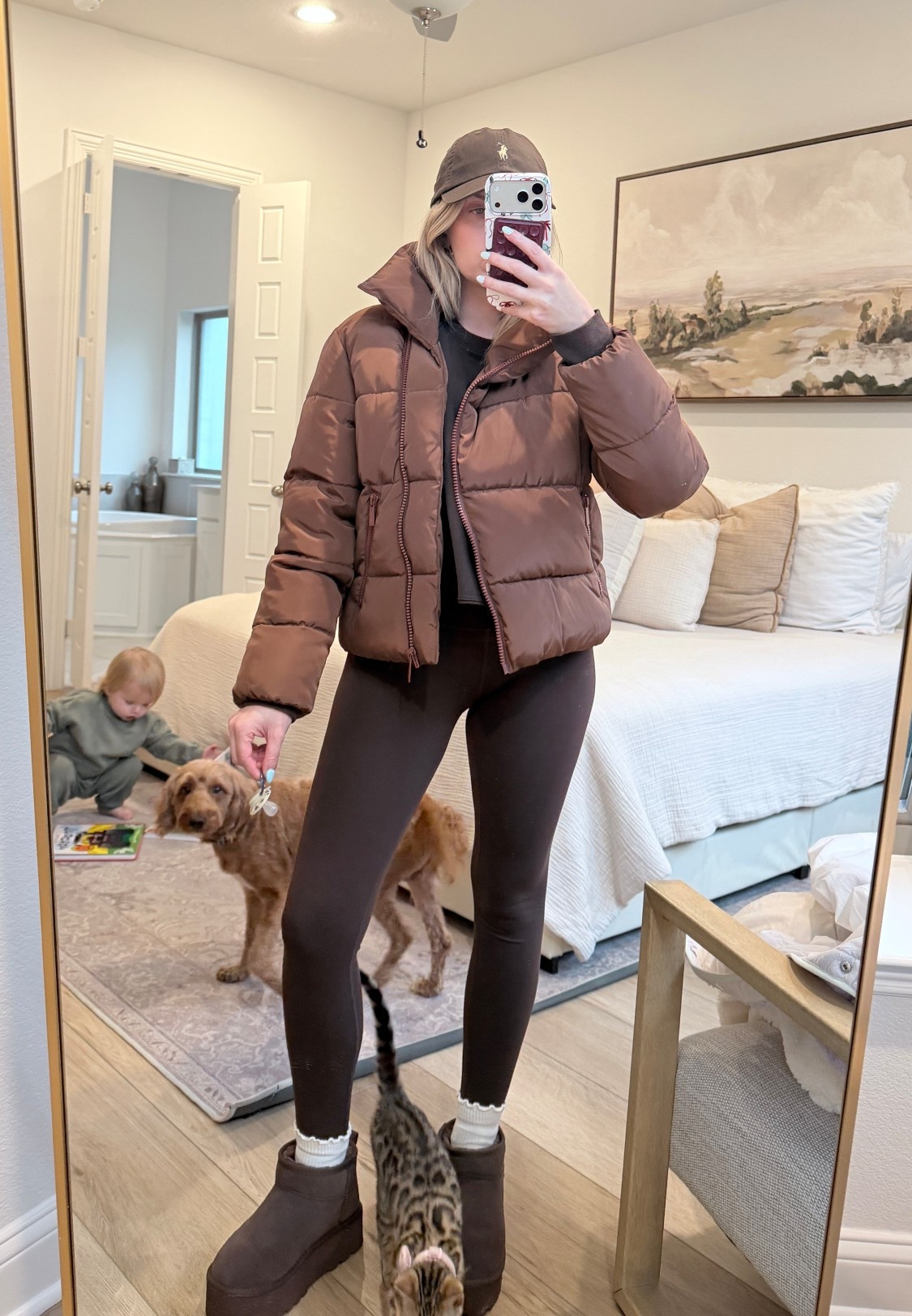 Monochrome easy mom look 

Brown workout set
Brown puffer jacket
Coat
Ralph Lauren every day hat 

#LTKootd #LTKdayinmylife #LTKmomlife