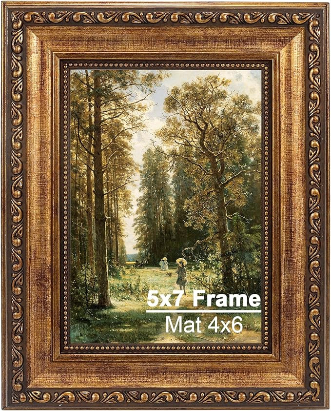 5x7 Vintage Gold Picture Frame, Ornate Victorian Frames for Gallery Wall or Tabletop with Real Gl... | Amazon (US)