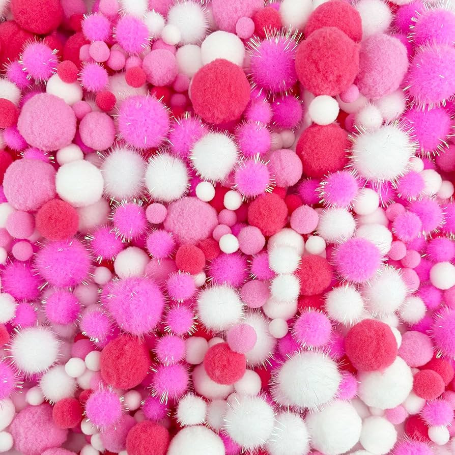 JKanruh 1000Pcs 0.4 to 1.2 inch Glitter Tinsel Pom Poms Bulk Pink White Series Tinsel Balls for C... | Amazon (US)