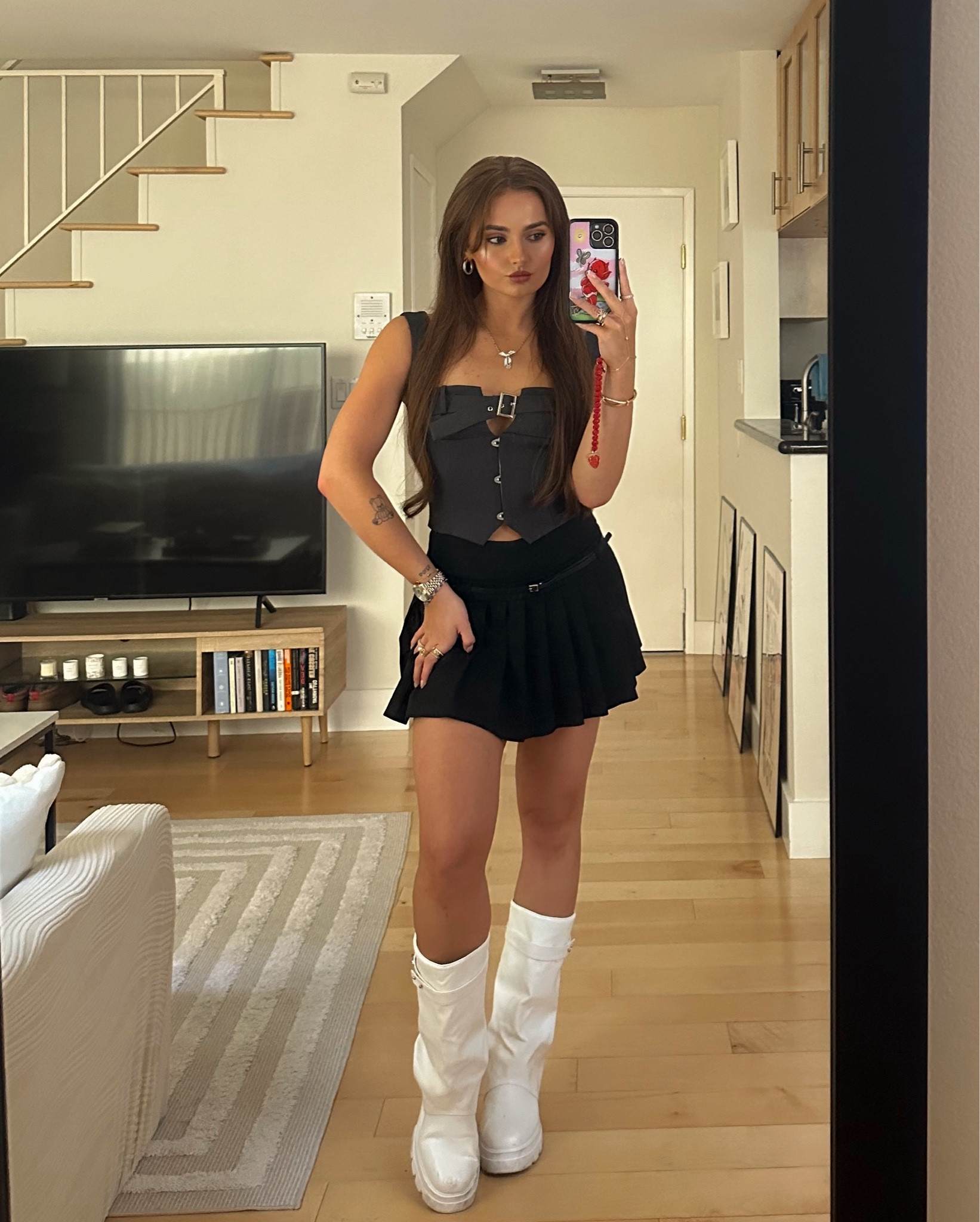 Pepper Mayo Walk On By Belt Top, Azalea Wang Jet Tall Boot

#LTKStyleTip