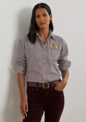 Lauren Ralph Lauren Women's Relaxed Fit Striped Broadcloth Shirt, X-Large | Belk