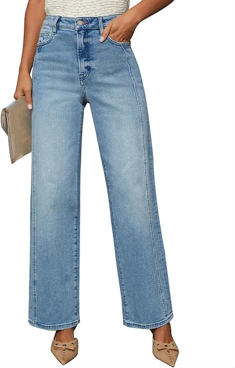 KUNMI Jeans for Women Wide Leg Baggy High Waist Boyfriends Straight Leg Stretchy Denim Pants Tren... | Amazon (US)