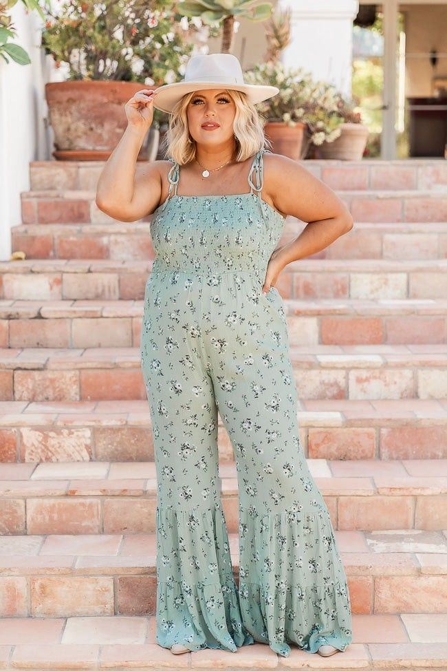 Aware Of This Sage Floral Flare Leg Jumpsuit - Pink Lily Code - Pink Lily - Fall Plus Size  | Pink Lily