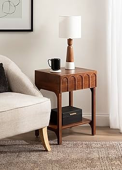 Kate and Laurel Archvale Modern Mango Wood Side Table with Storage Drawer, 18 x 14 x 24, Walnut B... | Amazon (US)