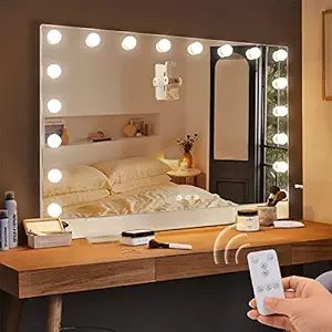 COOLJEEN 32"x24" Selfie Remote Control Vanity Mirror with Lights, 0.6" Ultrathin Large Hollywood ... | Amazon (US)