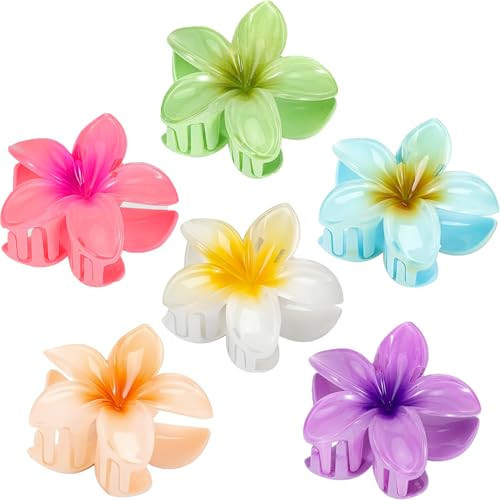 Hawaiian Flower Hair Clips for Women, 6 PCS Plumeria Hibiscus Hair Claw Clips, Large Claw Clips for Thick Thin Curly Hair, Cute Beach Tropical Hair Clips for Women Girls 6 Colors | Amazon (US)