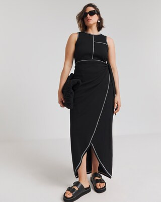 Black Exposed Seam Wrap Skirt Maxi Dress | Simply Be | Simply Be (UK)