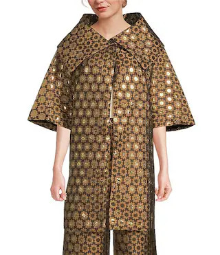 Oversized Point Collar Short Sleeve Open Front Topper Jacket | Dillard's