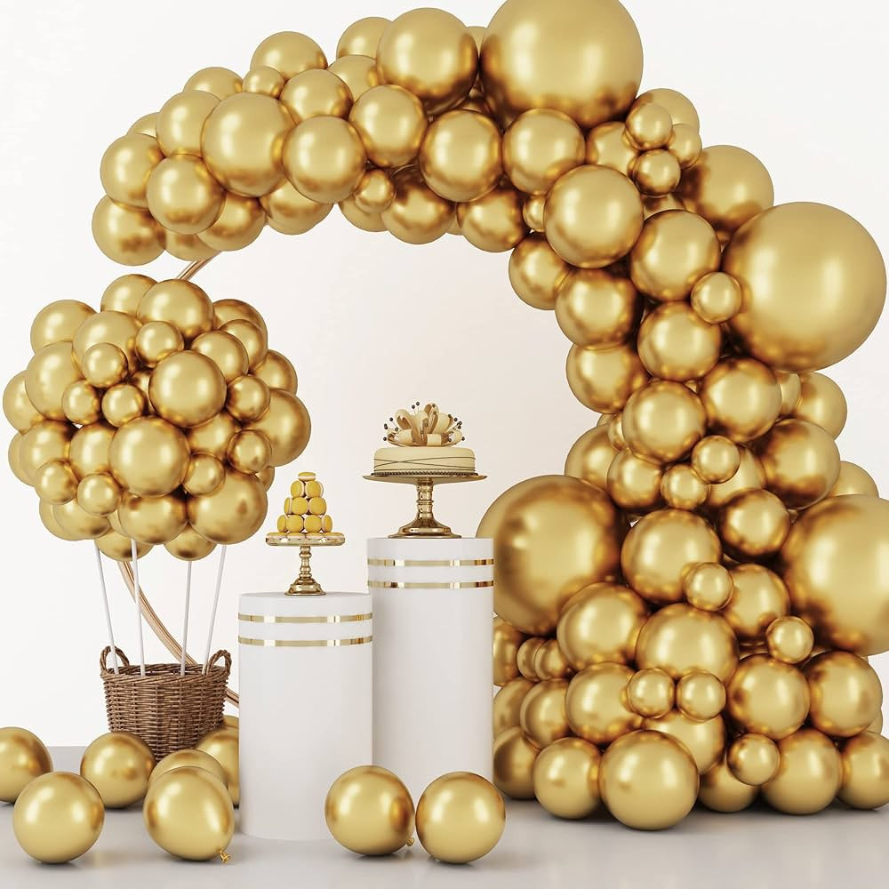 RUBFAC 129pcs Metallic Gold Balloons Different Sizes 18 12 10 5 Inch, Latex Balloon Garland Arch ... | Amazon (US)