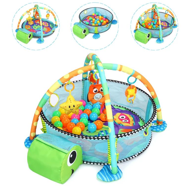 TEAYINGDE 3 in 1 Baby Gym Play Mat Baby Activity with Ocean Ball,Green Turtle | Walmart (US)