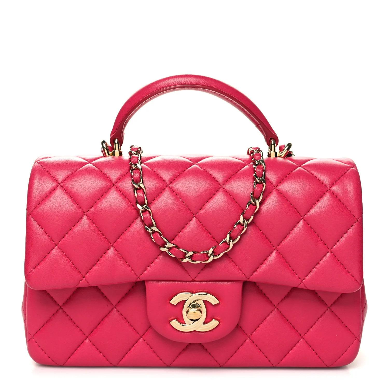Lambskin Quilted Mini Top Handle Rectangular Flap Dark Pink | FASHIONPHILE (US)